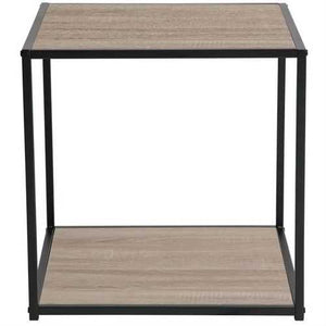 Modern Metal and Wood End Table Nightstand with Bottom Shelf