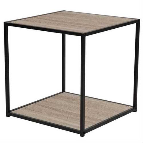 Image of Modern Metal and Wood End Table Nightstand with Bottom Shelf