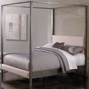 King size Modern Metal Platform Canopy Bed Frame with Upholstered Headboard and Footboard