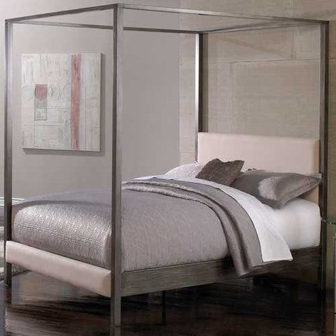 Image of King size Modern Metal Platform Canopy Bed Frame with Upholstered Headboard and Footboard