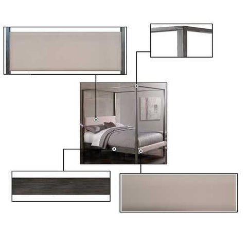 Image of King size Modern Metal Platform Canopy Bed Frame with Upholstered Headboard and Footboard