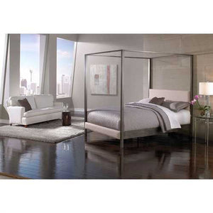 King size Modern Metal Platform Canopy Bed Frame with Upholstered Headboard and Footboard