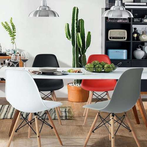 Image of Set of 4 Modern Armless Dining Chairs in Black with Wood Legs