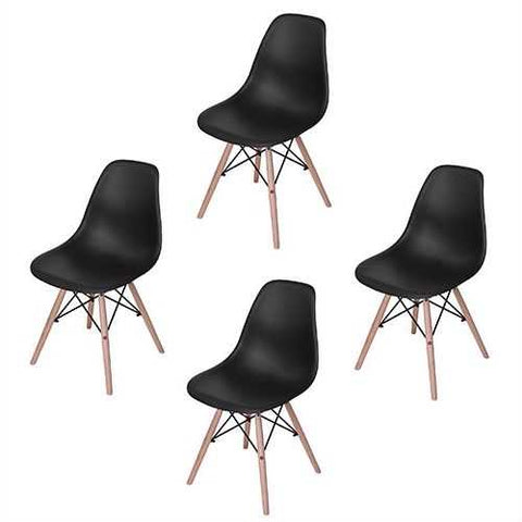 Image of Set of 4 Modern Armless Dining Chairs in Black with Wood Legs