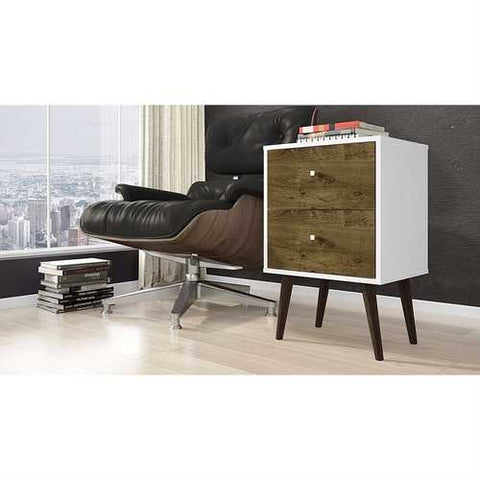 Image of Modern Mid-Century Side Table Nighstand in White and Wood Finish