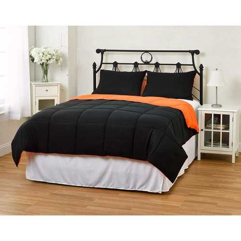 Image of King/CAL King size 3-Piece Orange/Black Microfiber Comforter Set with 2 Shams