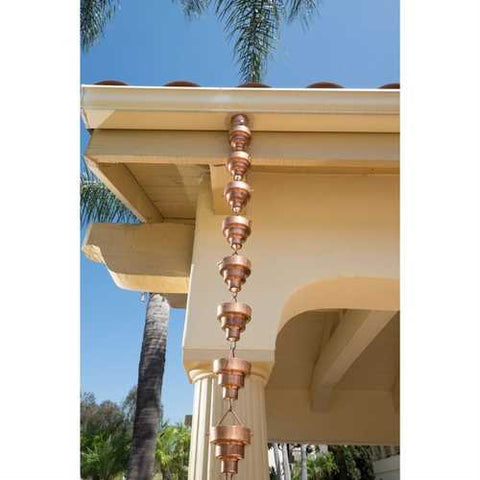 Image of Pure Copper 8.5 Ft Rain Chain Stepped Cups Rainwater Downspout