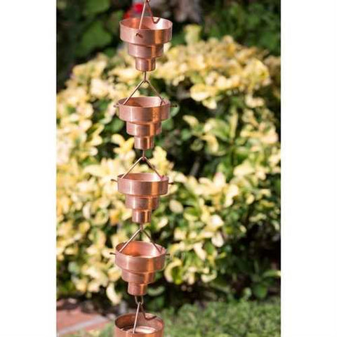 Image of Pure Copper 8.5 Ft Rain Chain Stepped Cups Rainwater Downspout