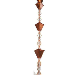 Pure Copper 8.5 Ft Rain Chain with Pyramid Square Cups and Diamond Link Chain