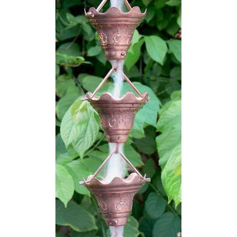 Image of Mariposa 100% Copper 8.5 Ft Rain Chain Cascading Water Cups