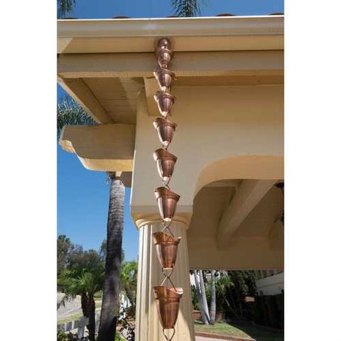 Image of Pure Copper 8.5-Ft Bell Cone Shape Rain Chain