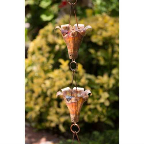 Image of Copper 8.5-Ft Flower Rain Chain Rain Gutter Downspout