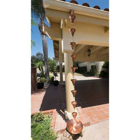 Image of Copper 8.5 Ft Floral Funnel Rain Chain Gutter Downspout