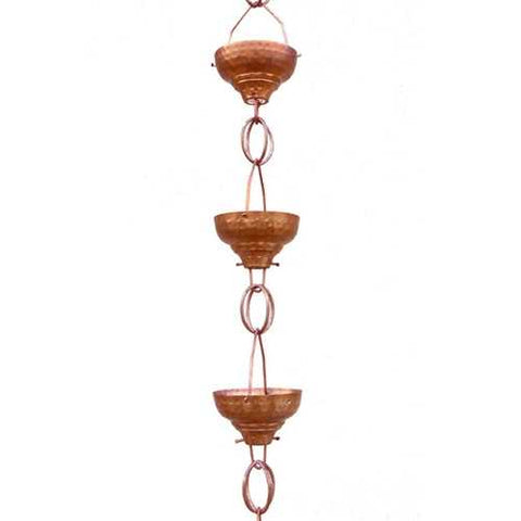 Image of Pure Copper 8.5-Ft Rain Chain with 13 Hammered Funnel Shape Cups