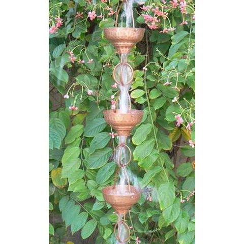 Image of Pure Copper 8.5-Ft Rain Chain with 13 Hammered Funnel Shape Cups