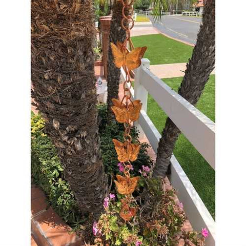 Image of Mariposa 8-Ft Butterfly Copper Rain Chain Downspout