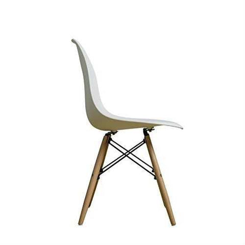 Image of Modern Ergonomic Armless Side Dining Chair in White with Wood Legs