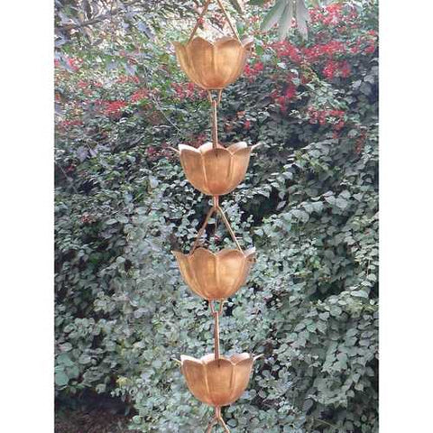 Image of Lotus Flower 8.5-Ft Pure Copper Rain Chain for Rainwater Downspout