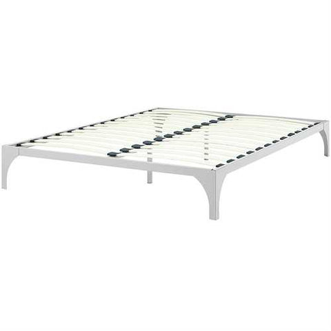 Image of King size Modern Metal Platform Bed Frame in Silver Finish with Wood Slats