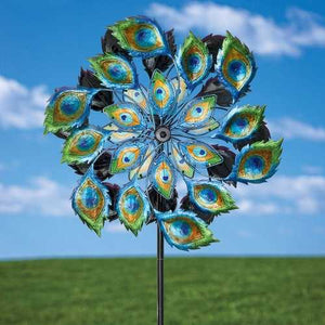 Peacock Solar Multi-Color Wind Spinner Outdoor Lawn Garden Decor