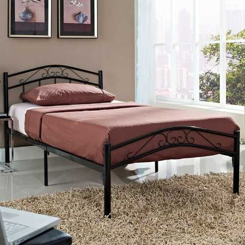 Image of Twin size Black Metal Platform Bed with Headboard and Footboard