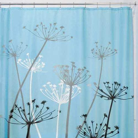 Image of Black and Blue Thistle Flower Fabric Shower Curtain