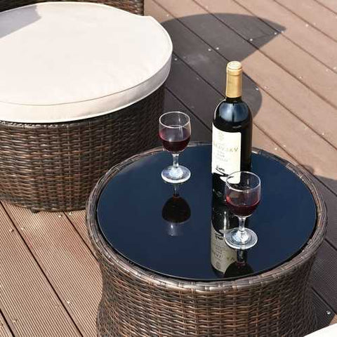 Image of Modern 3-Piece Stackable Rattan Patio Furniture Set with Cushions