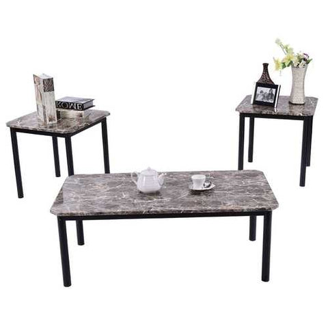 Image of 3-Piece Coffee Table and End Table Set with Faux Marble Top