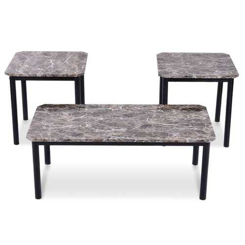 Image of 3-Piece Coffee Table and End Table Set with Faux Marble Top