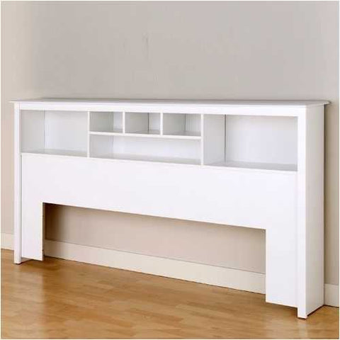 Image of King size Stylish Bookcase Headboard in White Wood Finish