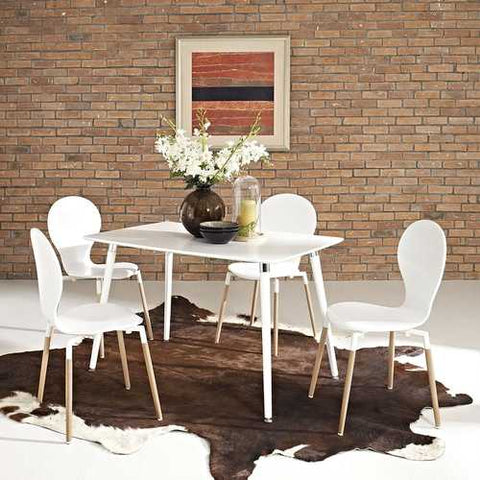 Image of Modern Mid-Century Style Dining Table in White with Wood Legs