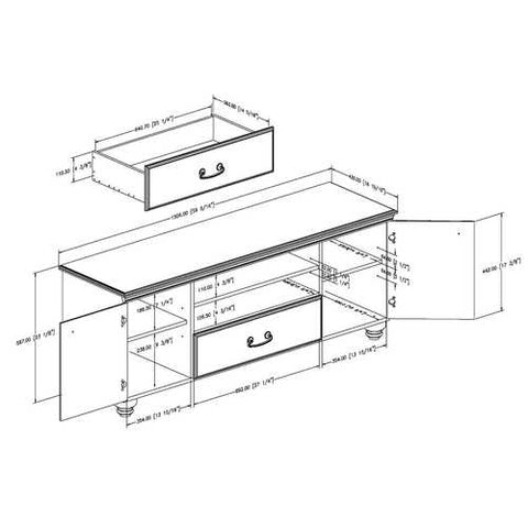 Image of Traditional Style TV Stand in Dark Mahogany Finish - Fits TVs up to 60-inch