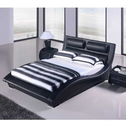 Image of King size Modern Black Faux Leather Upholstered Platform Bed with Headboard