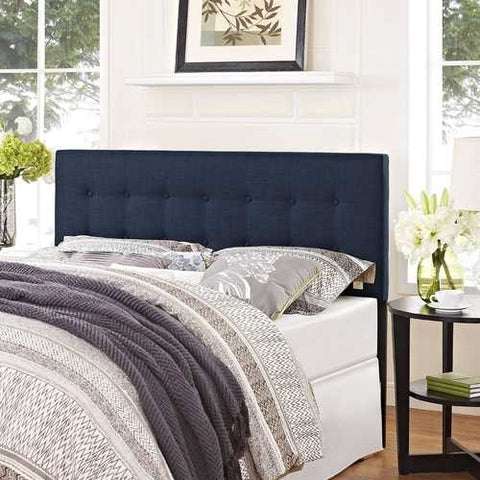 Image of Full size Navy Fabric Modern Upholstered Headboard