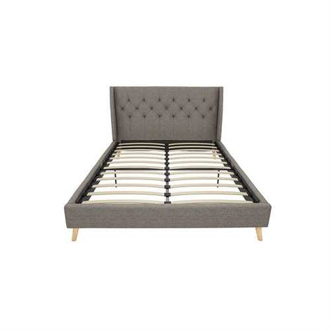 Image of Full size Grey Linen Upholstered Platform Bed with Wingback Headboard