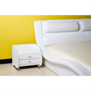 King size Modern White Faux Leather Platform Bed with Headboard