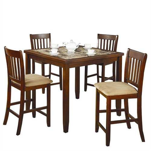 Image of Casual 5-Piece Dining Set with Microfiber Padded Counter Height Stools