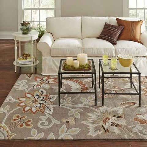 Image of 3'3" x 5'2" Tufted Cotton Area Rug with Yellow Orange Beige Brown Floral Pattern