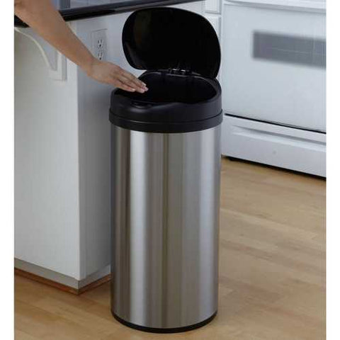 Image of Round Stainless Steel 13-Gallon Touchless Kitchen Trash Can