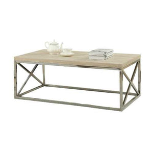 Modern Rectangular Coffee Table with Natural Wood Top and Metal Legs