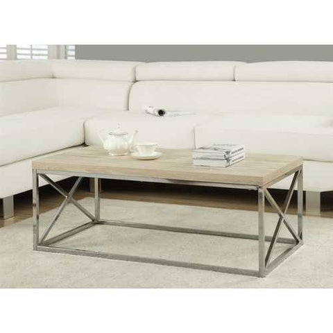 Image of Modern Rectangular Coffee Table with Natural Wood Top and Metal Legs