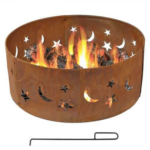 Image of Moon Stars 30-inch Round Steel Outdoor Fire Pit with Rust-like Finish