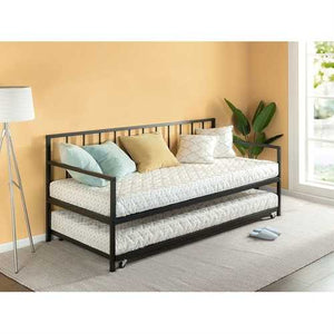 Twin size Heavy Duty Metal Daybed with Roll-Out Trundle Bed