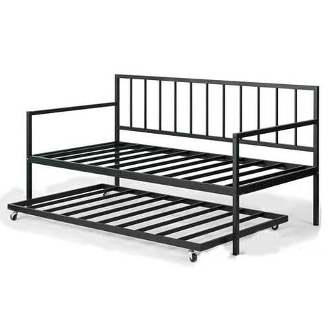 Image of Twin size Heavy Duty Metal Daybed with Roll-Out Trundle Bed