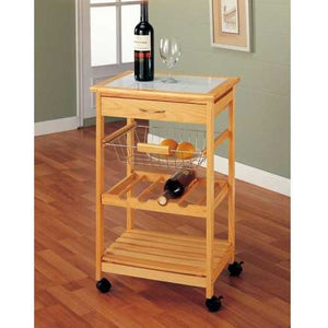 Tile Top Wooden Kitchen Cart with Casters