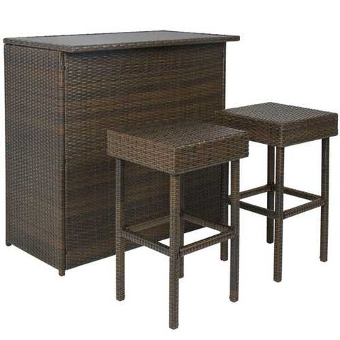 Image of Outdoor 3-Piece PE Wicker Bar Set with Table and Stools