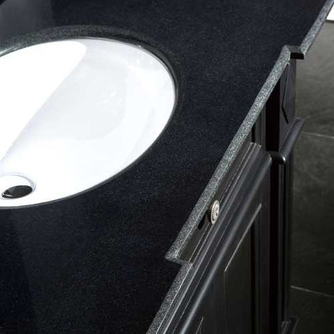 Image of Single Sink Bathroom Vanity with Cabinet & Black Granite Countertop / Backsplash