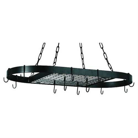 Image of Oval Hanging Pot Rack with Chains and 2 Hooks in Matte Black