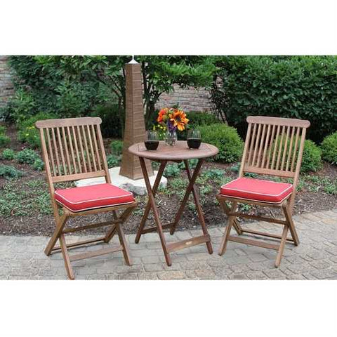 Image of 3-Piece Outdoor Patio Furniture Bistro Set with Red Seat Cushions