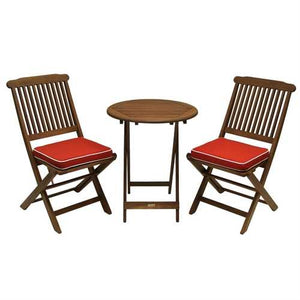 3-Piece Outdoor Patio Furniture Bistro Set with Red Seat Cushions